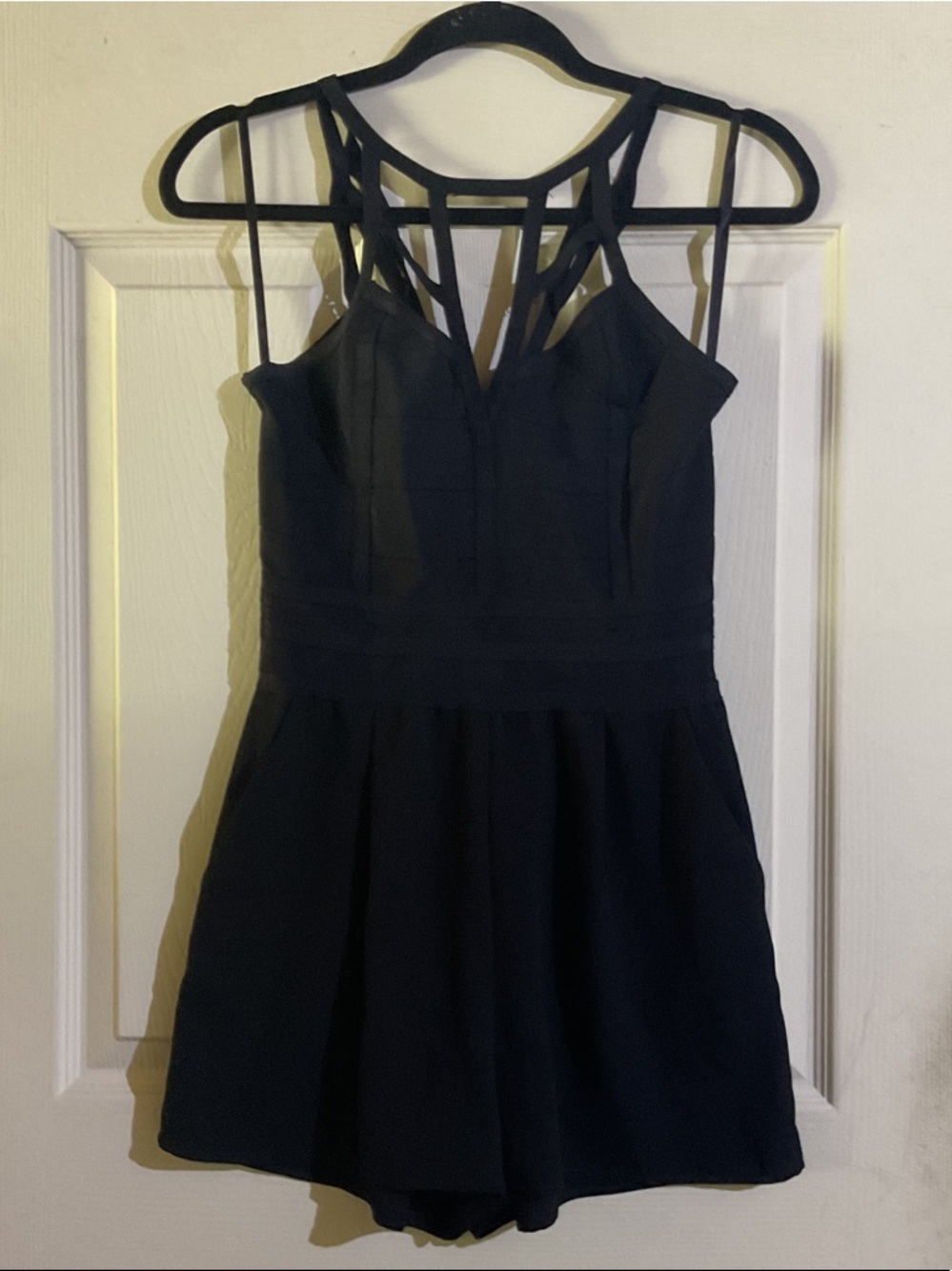 bebe Black Strappy Romper Jumpsuit
